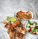 Satay Chicken Skewers With Cucumber Mint Salad