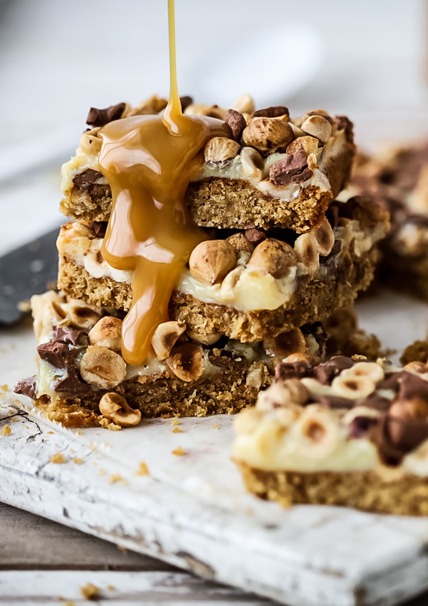 Sticky Chocolate Hazelnut Slice With Nutty Sauce Toast