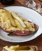Pastrami and Swiss Cheese Open Sandwich