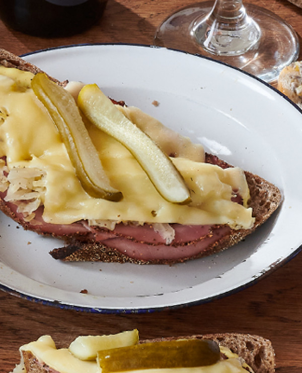 Pastrami and Swiss Cheese Open Sandwich Toast