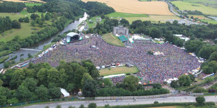 aerial view of Slane Concerts at Slane Castle in Ireland home to Slane irish Whiskey