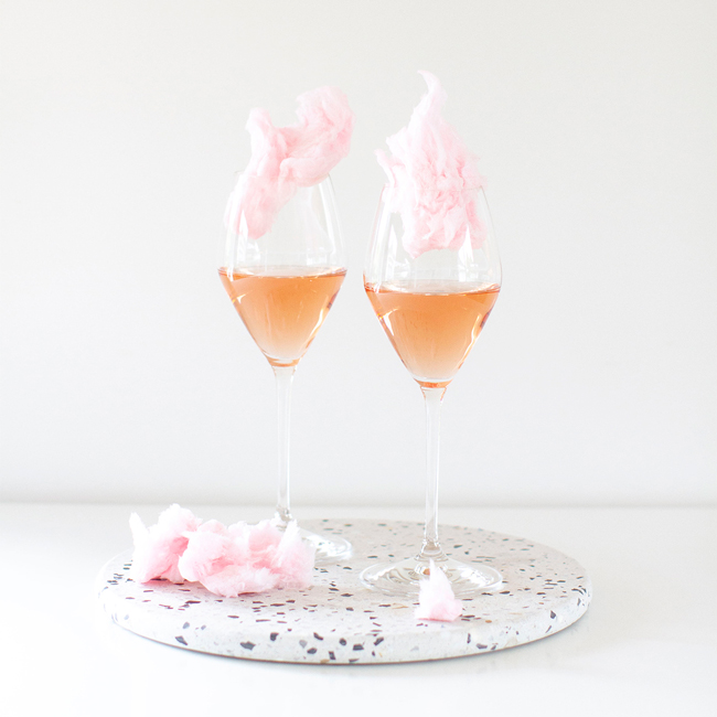 Glasses of rose wine with candyfloss