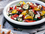 BBQ Mediterranean Vegetable Salad with Feta and Toasted Seeds